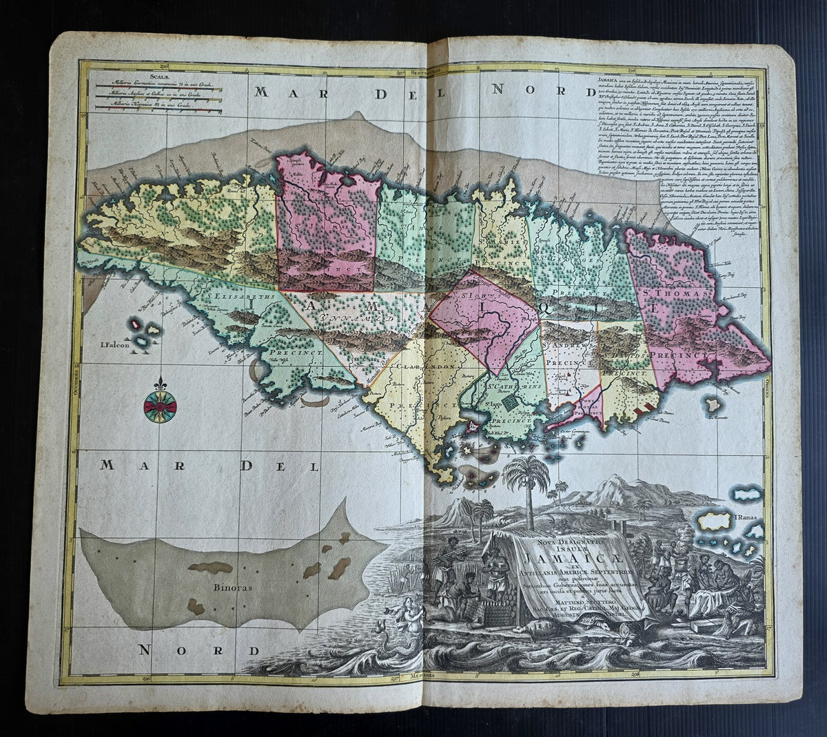 1730 MAP of JAMAICA antique 21 x 24" RARE