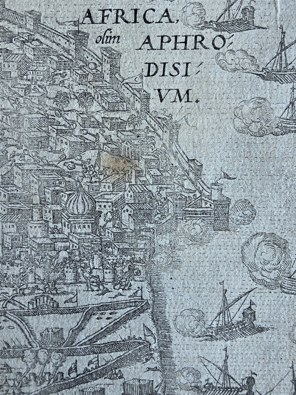 1570s MAP of AFRICA antique NAVAL BATTLE Capture of Mahdia TUNISIA