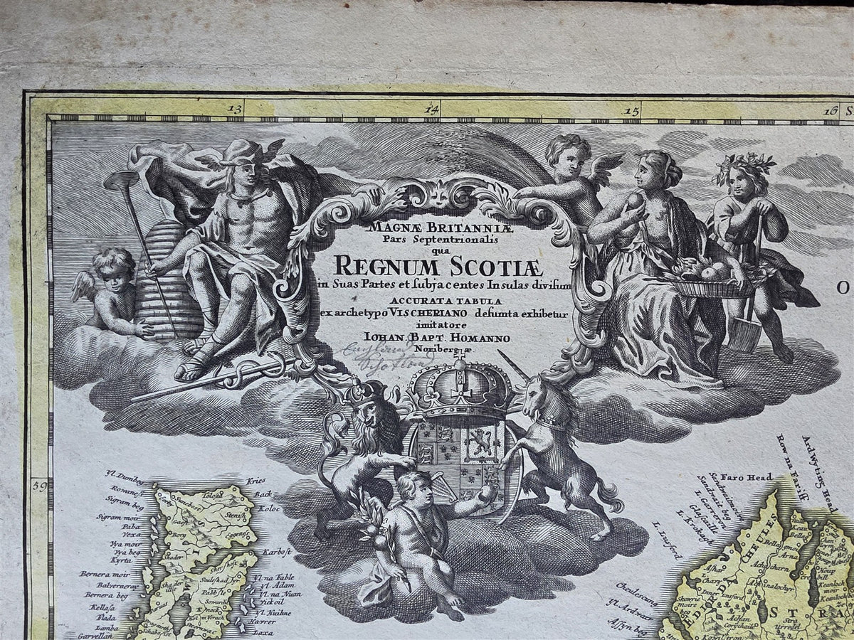 1730 MAP of SCOTLAND antique 21 x 24.5" by Johann Baptist Homann