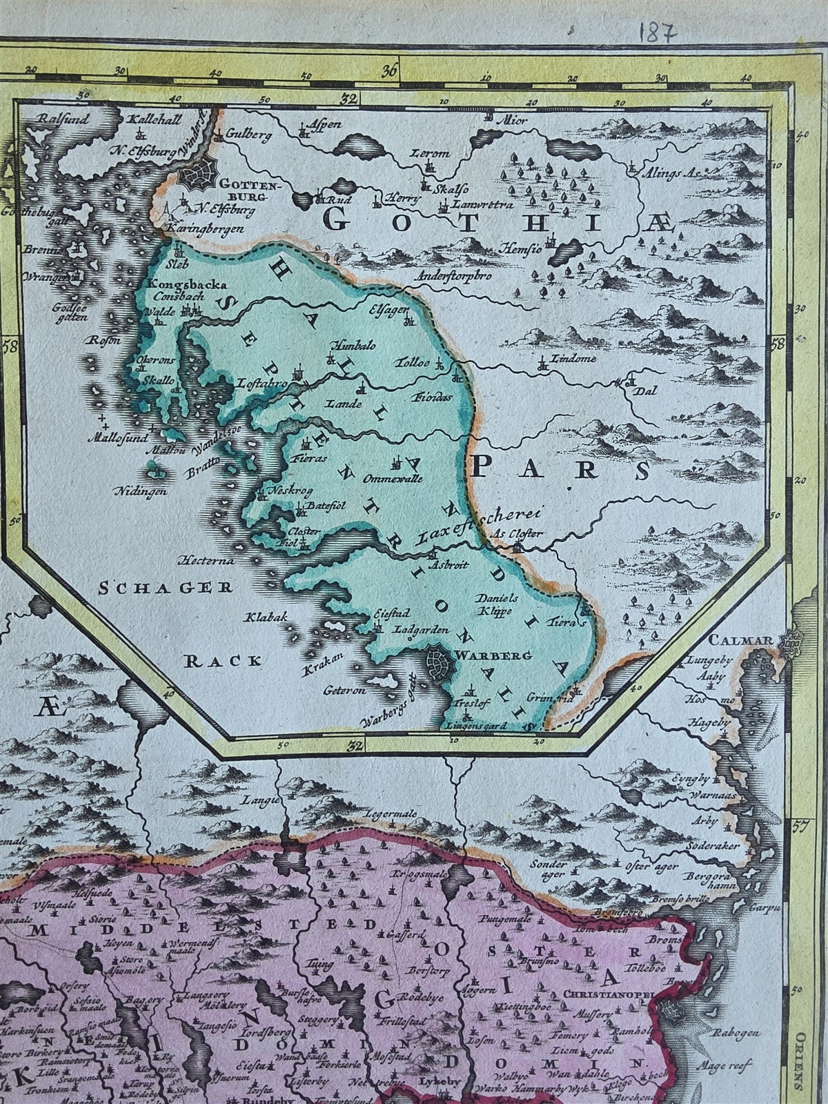 1720 MAP of KINGDOM of SWEDEN & DENMARK antique 20x24" by Johann Baptist Homann