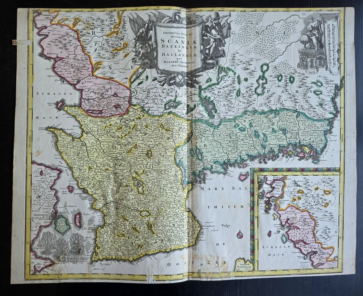 1720 MAP of KINGDOM of SWEDEN antique 19x24" by Georg Matthäus Seutter
