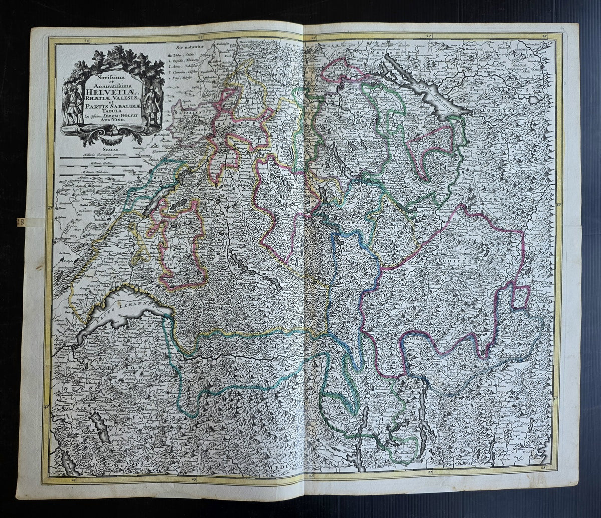 1750s MAP of SWITZERLAND antique 20x24" Helvetiae Rhaetiae Valesiae et Sabaudiae