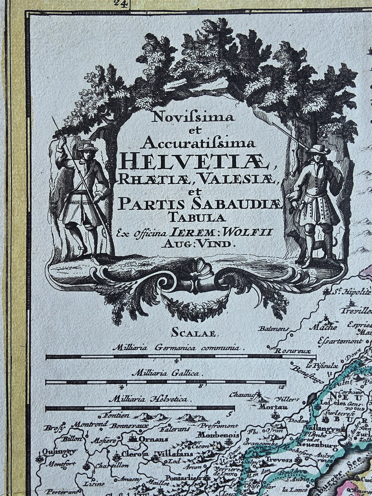 1750s MAP of SWITZERLAND antique 20x24" Helvetiae Rhaetiae Valesiae et Sabaudiae