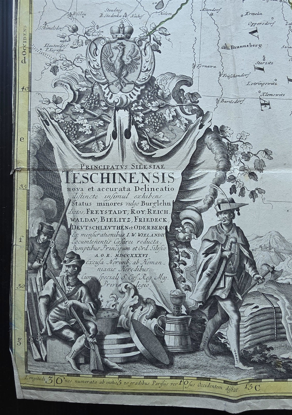 1736 MAP of POLAND antique LARGE 22.5 by 32.5" SILESIA Duchy of Teschen-Cieszyn