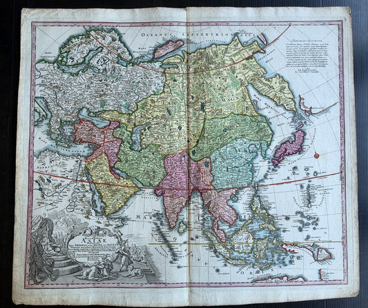 1730 MAP of ASIA antique 22.5 by 32.5" by Johann Baptist Homann
