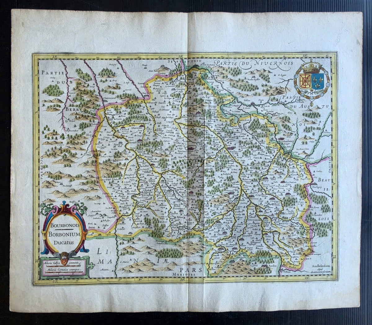 1630s MAP of FRANCE Bourbonnais region antique Gerard Mercator-Henricus Hondius