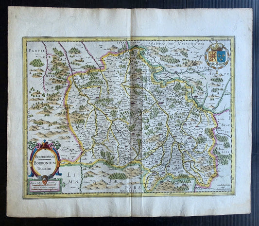 1630s MAP of FRANCE Bourbonnais region antique Gerard Mercator-Henricus Hondius