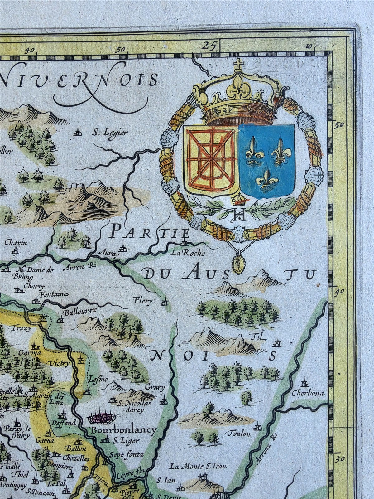 1630s MAP of FRANCE Bourbonnais region antique Gerard Mercator-Henricus Hondius
