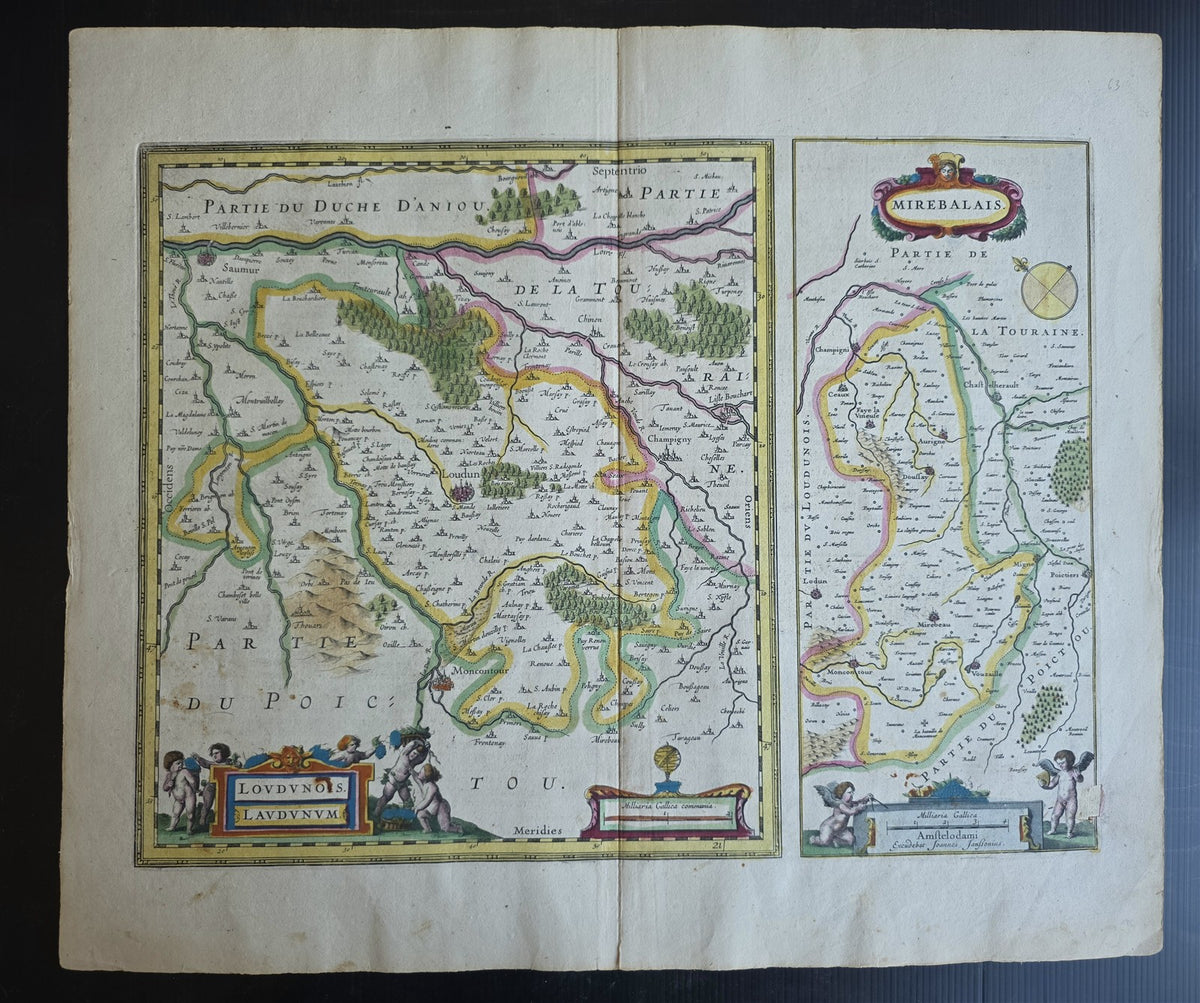 1630s MAP of FRANCE Loudunois / Mirebalais antique by Johannes Janssonius