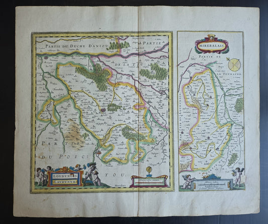 1630s MAP of FRANCE Loudunois / Mirebalais antique by Johannes Janssonius