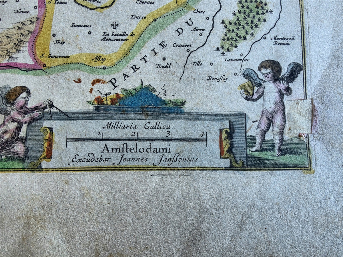 1630s MAP of FRANCE Loudunois / Mirebalais antique by Johannes Janssonius