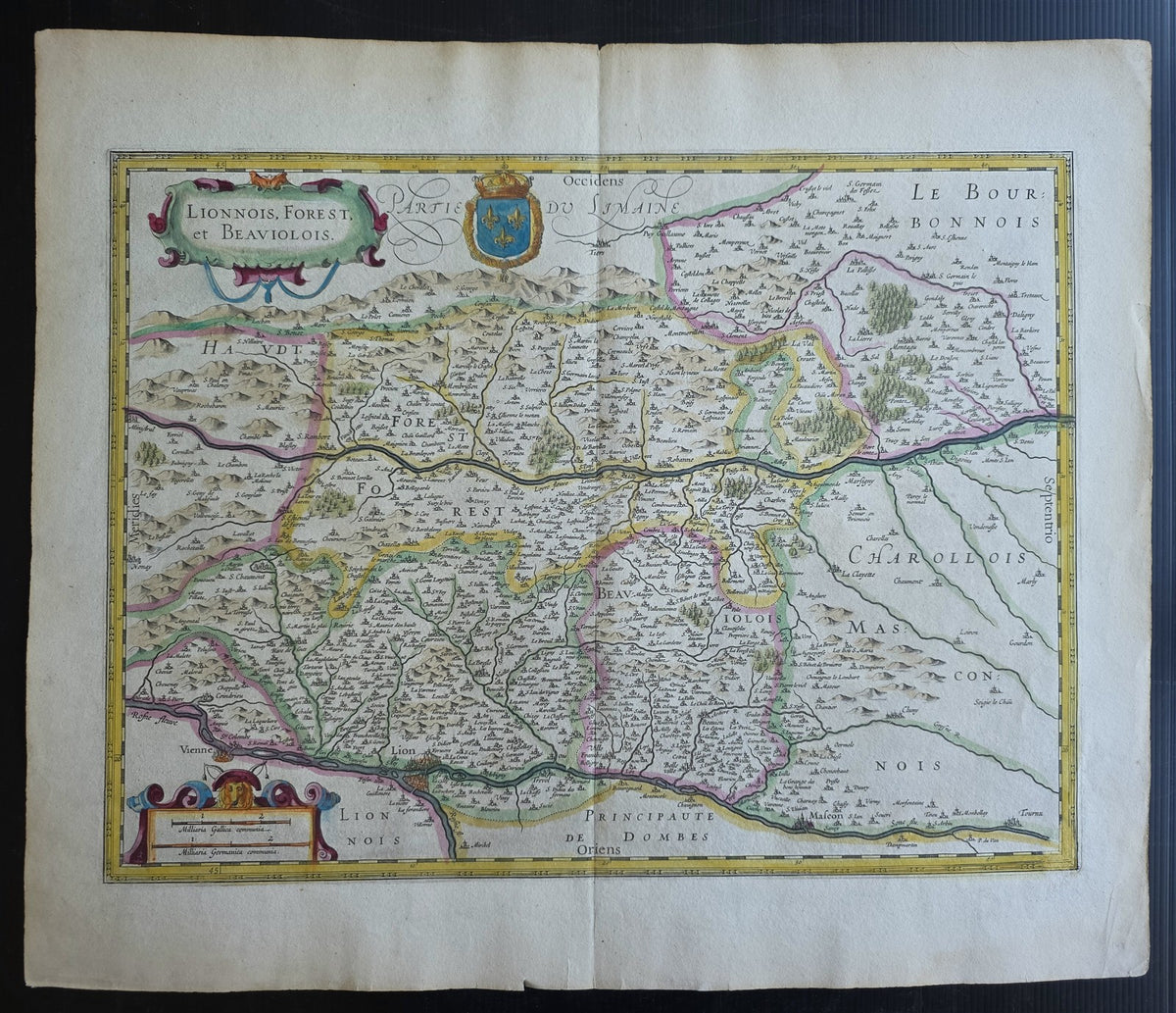 1630s MAP of FRANCE Lionnois Forest et Beaviolois antique by Johannes Janssonius