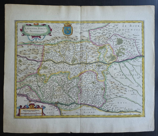 1630s MAP of FRANCE Lionnois Forest et Beaviolois antique by Johannes Janssonius