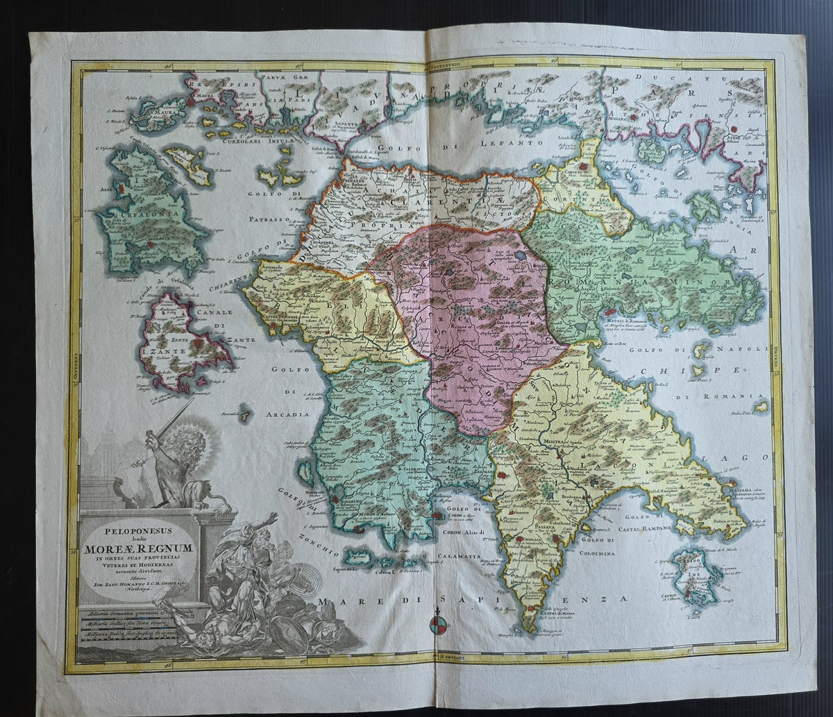 1740 MAP of GREECE Peloponesus hodie Moreae Regnum Johann Baptist HOMANN antique