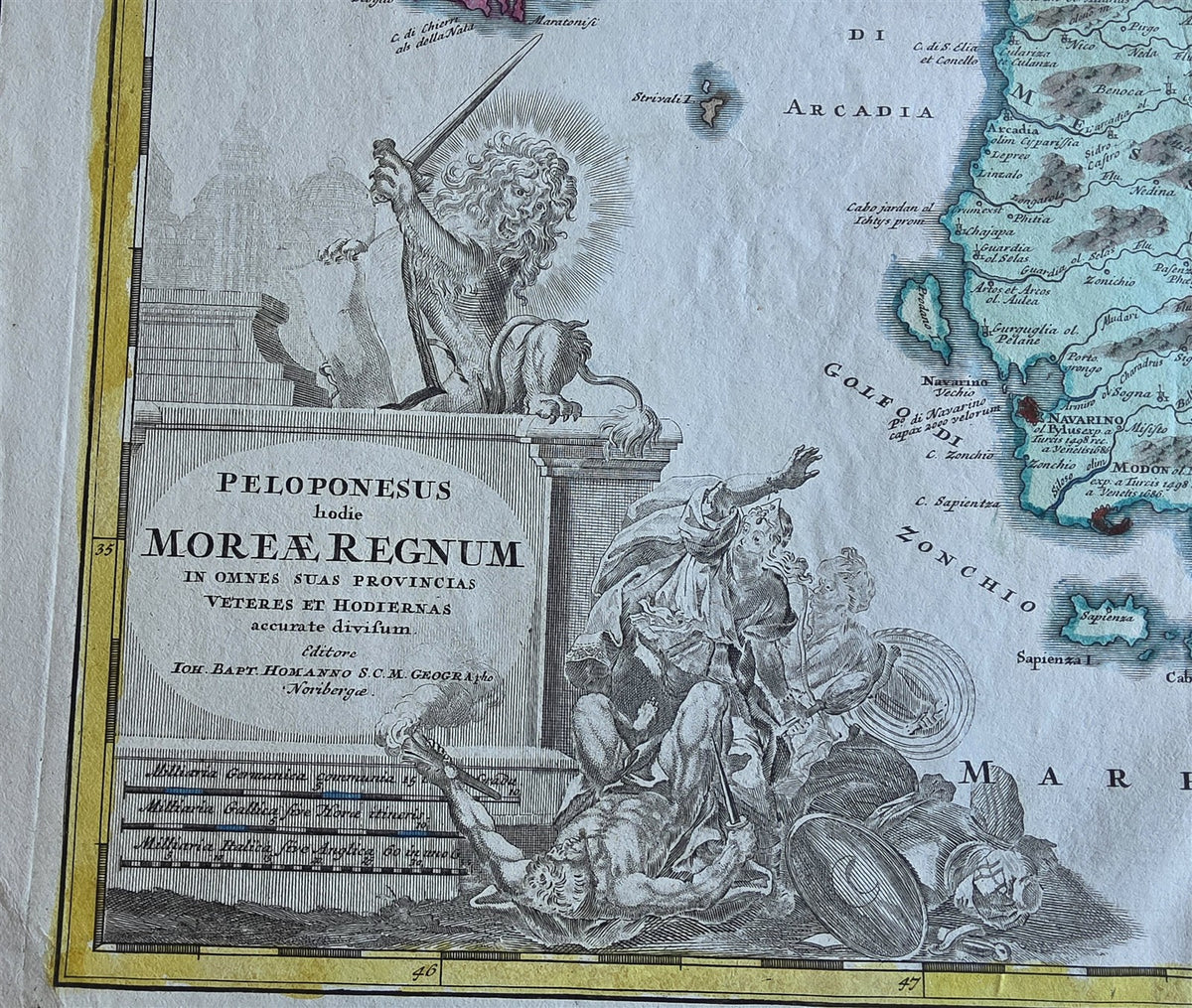 1740 MAP of GREECE Peloponesus hodie Moreae Regnum Johann Baptist HOMANN antique