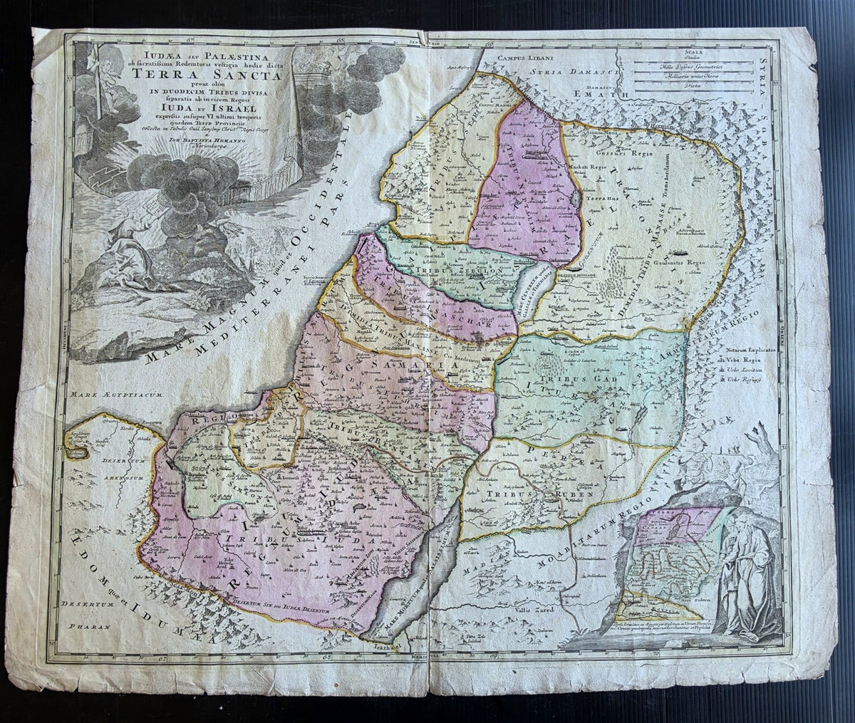 1710 MAP of HOLY LAND antique Iudaea seu Palaestina Terra Sancta by J. Homann