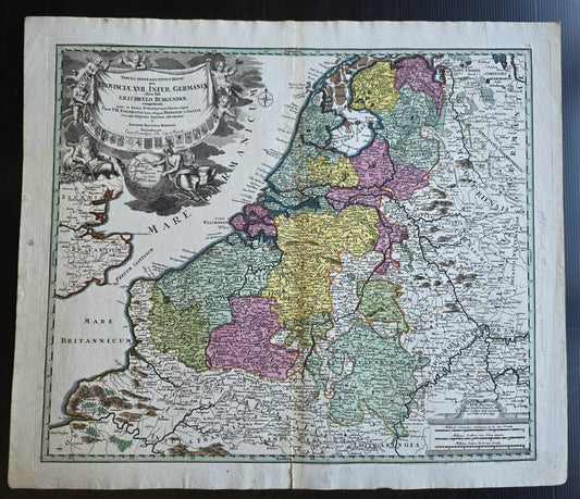 1720 MAP of BELGIUM NETHERLANDS & LUXEMBURG by Johann Baptist HOMANN antique