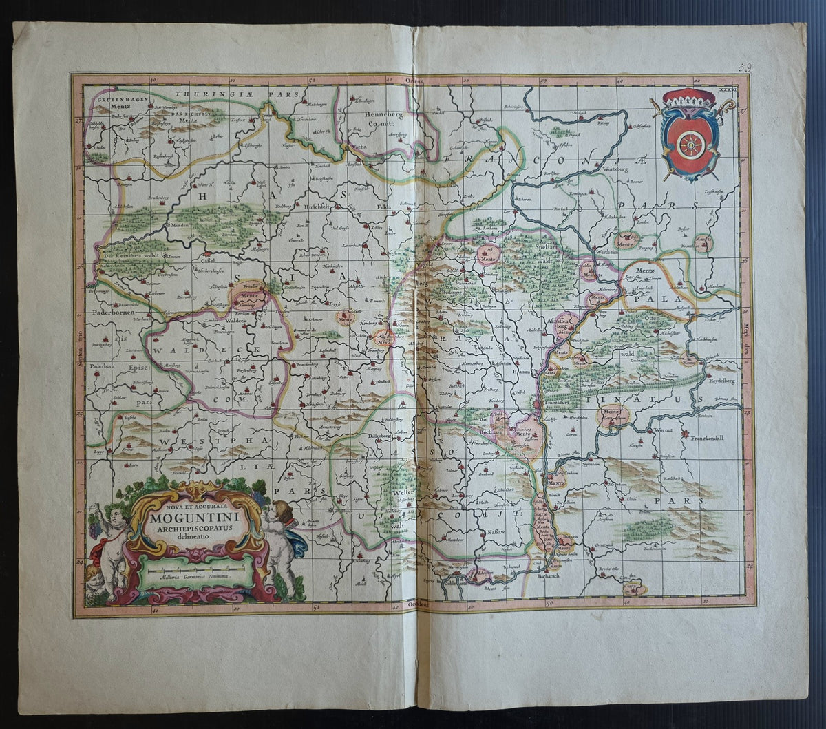 1650 MAP of MAINZ GERMANY Nova et accurata Moguntini Archiepiscopatus ANTIQUE