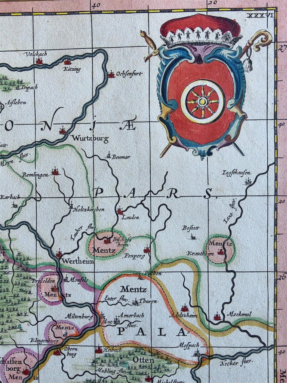 1650 MAP of MAINZ GERMANY Nova et accurata Moguntini Archiepiscopatus ANTIQUE