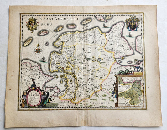 1640 MAP of GERMANY OSTFRIESLAND by WILLEM BLAEU antique AUTHENTIC hand colored