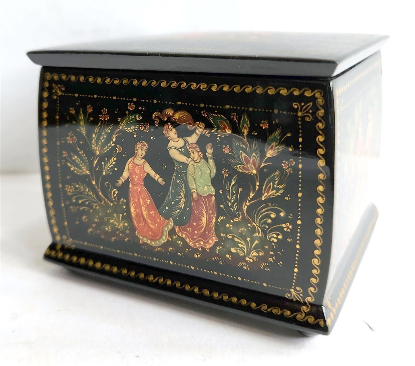 RUSSIAN PALEKH SCHOOL 5 SIDED VINTAGE LACQUER BOX ARTIST SIGNED