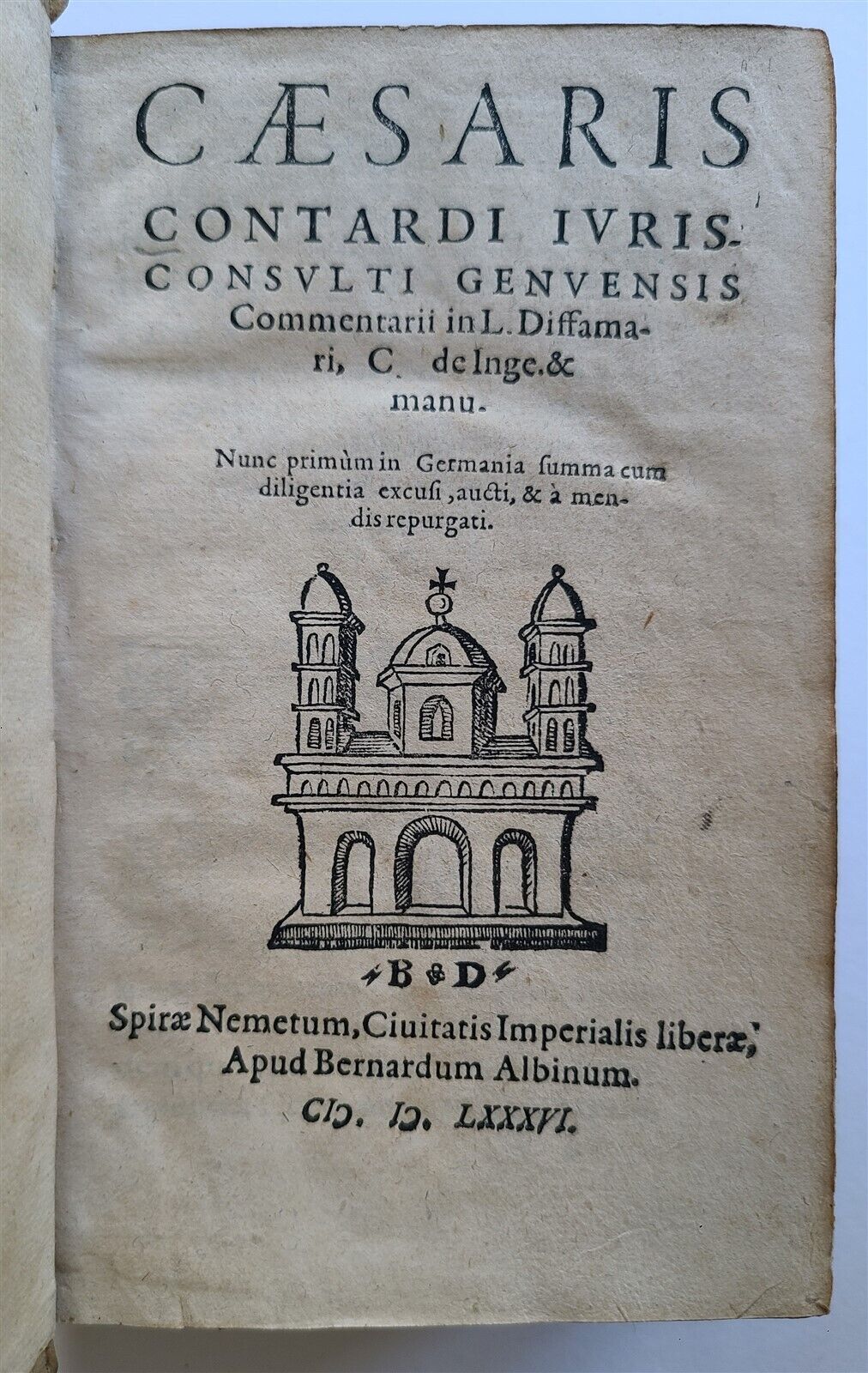 1586-1593 LAW BOOK by CAESARIS CONTARDI antique FINE HAND TOOLED PIGSKIN BINDING