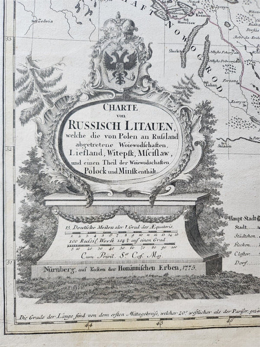 1775 MAP of RUSSIAN LITHUANIA BELARUS antique CHARTE von RUSSISCH LITAUEN rare