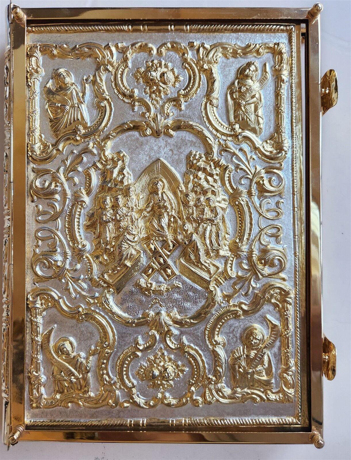 GREEK RUSSIAN ORTHODOX CHURCH GOSPEL GILT BRASS COVERS folio VINTAGE Bible