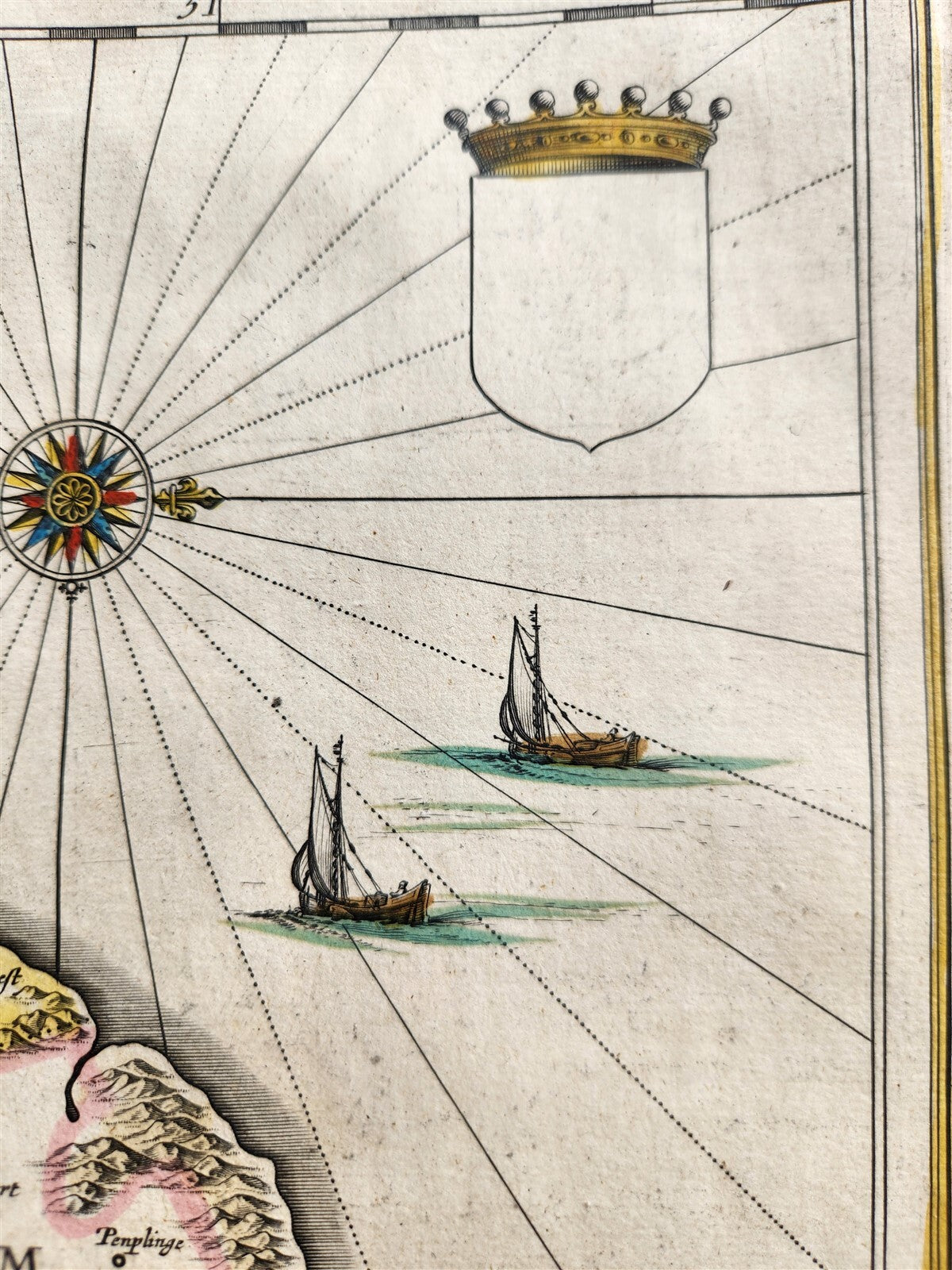 1640 MAP of Boulogne & Guines FRANCE WILLEM BLAEU antique AUTHENTIC hand colored