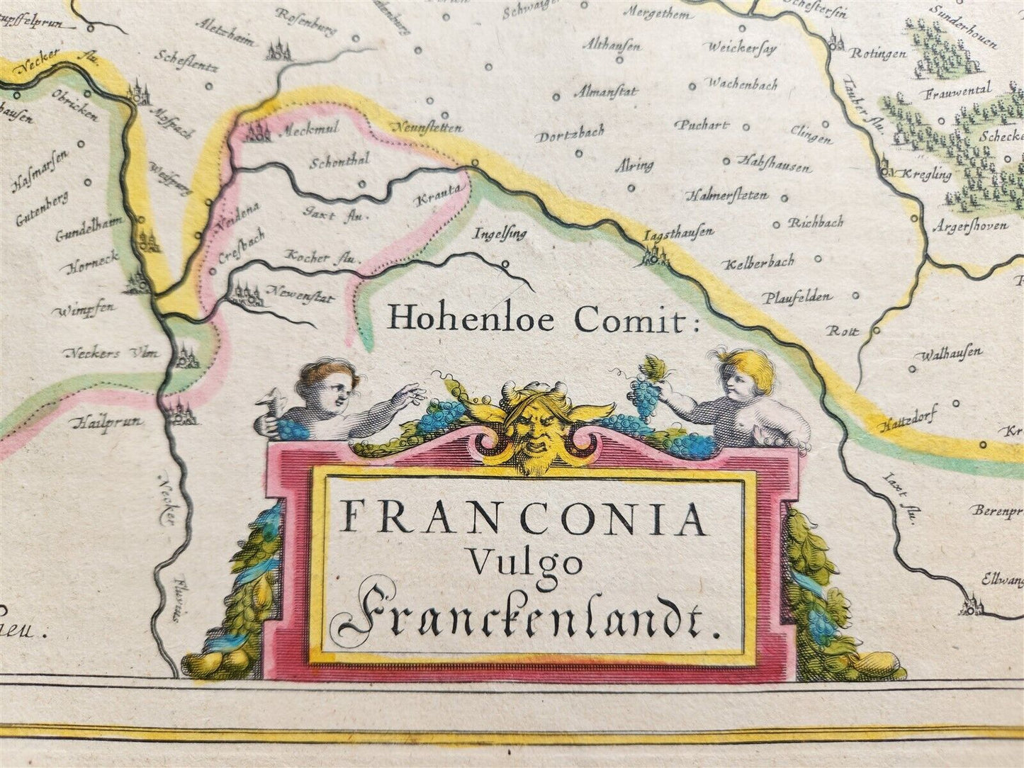 1640 MAP of GERMANY FRANCONIA REGION WILLEM BLAEU antique AUTHENTIC hand colored