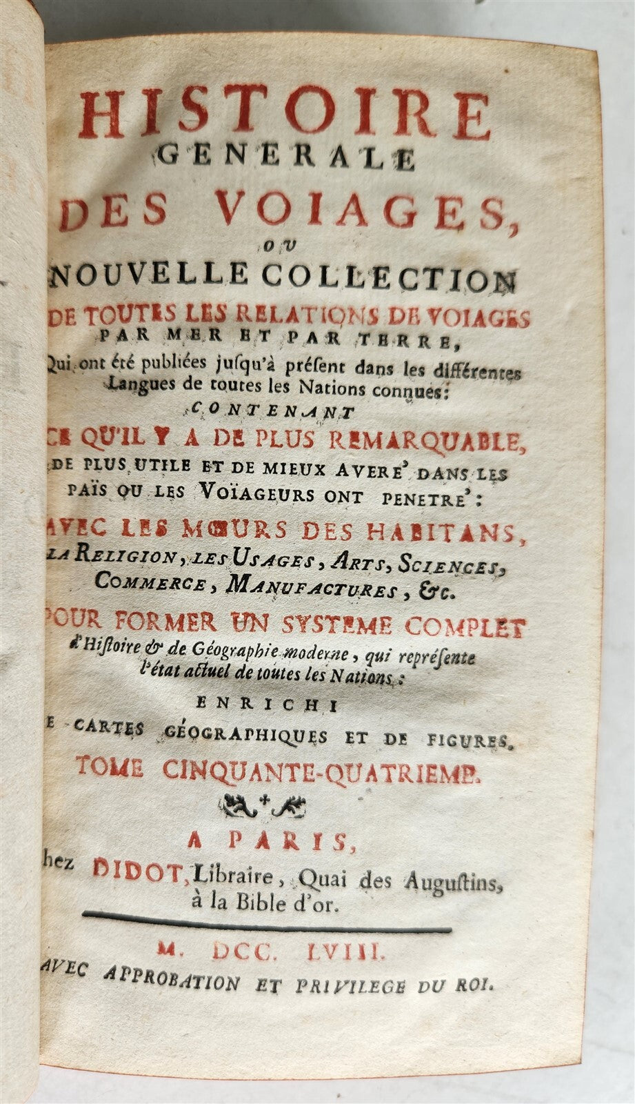 1758 HISTOIRE des VOYAGES antique vol.54 illustrated BRAZIL SAN SALVADOR GUYANA