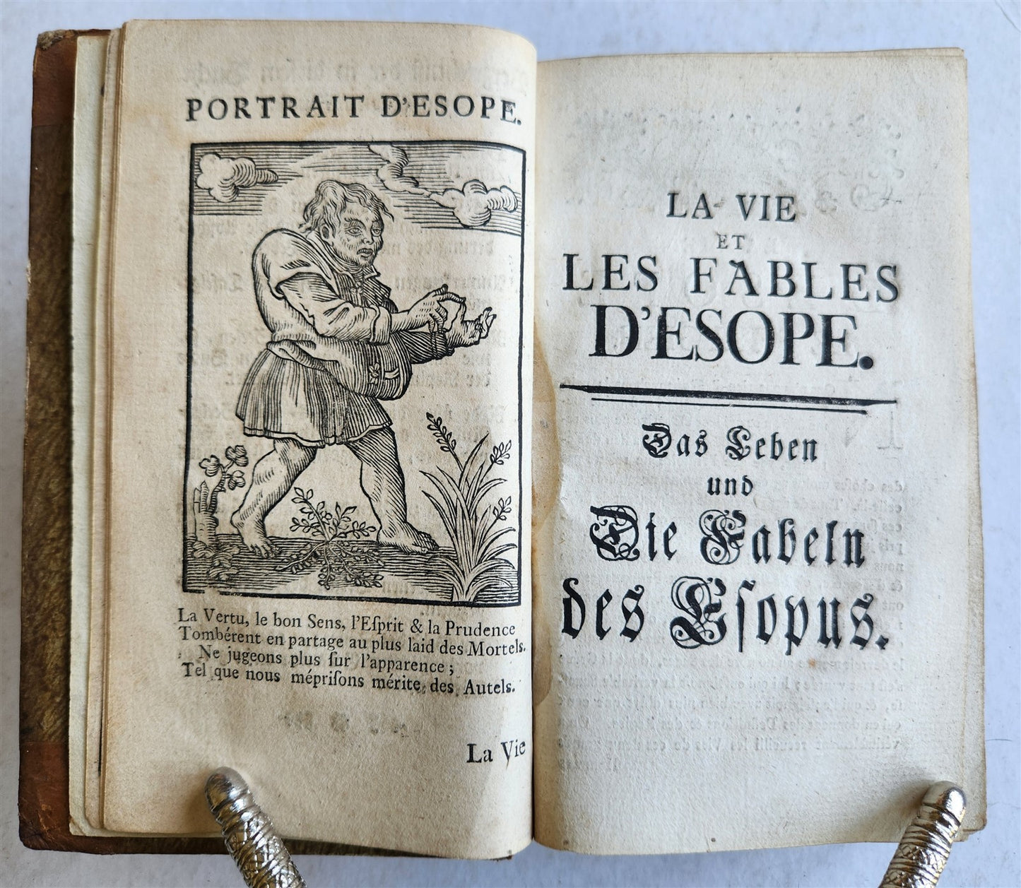 1758 FABLES of AESOP in FRENCH & GERMAN antique