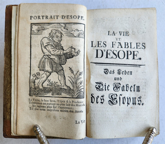 1758 FABLES of AESOP in FRENCH & GERMAN antique