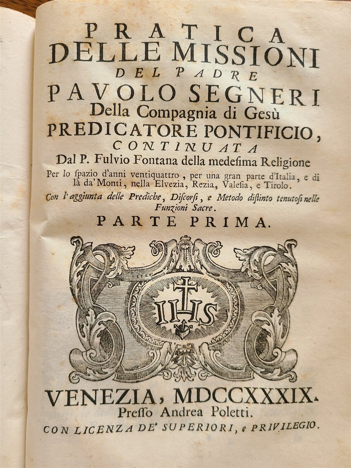 1765 QUARESIMALE DEL PADRE PAOLO SEGNERI antique VELLUM BOUND in Italian