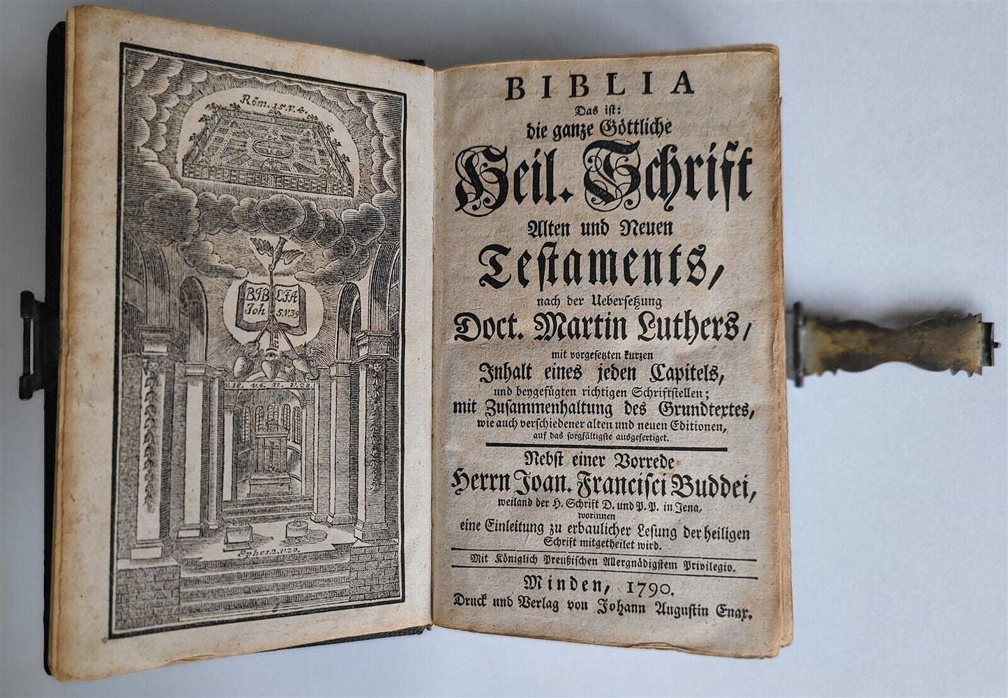 1790 BIBLE in GERMAN antique w/ SILVER CLASP