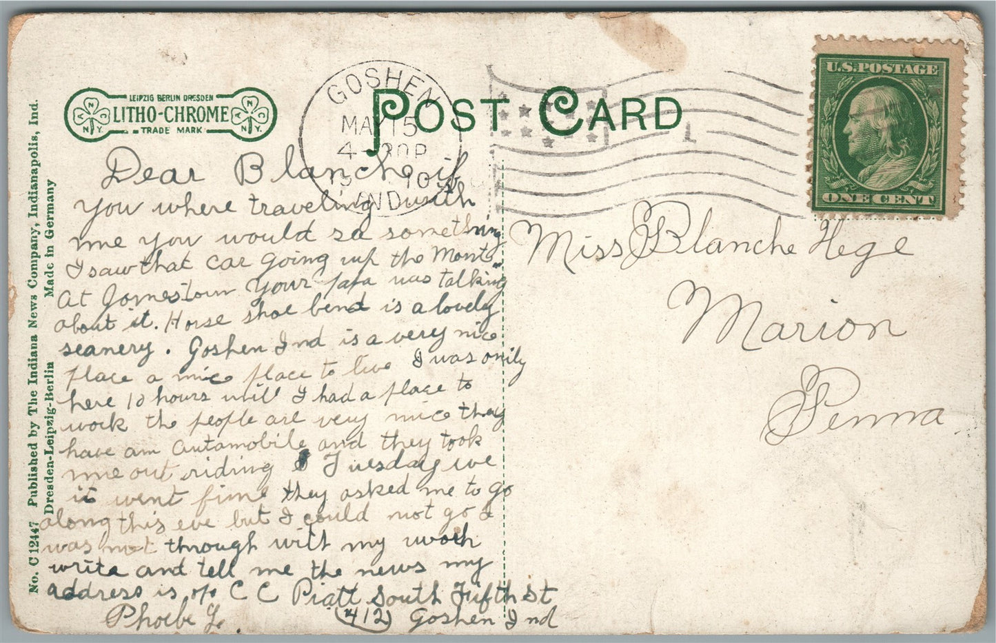 GOSHEN IN NORTH MAIN STREET ANTIQUE POSTCARD