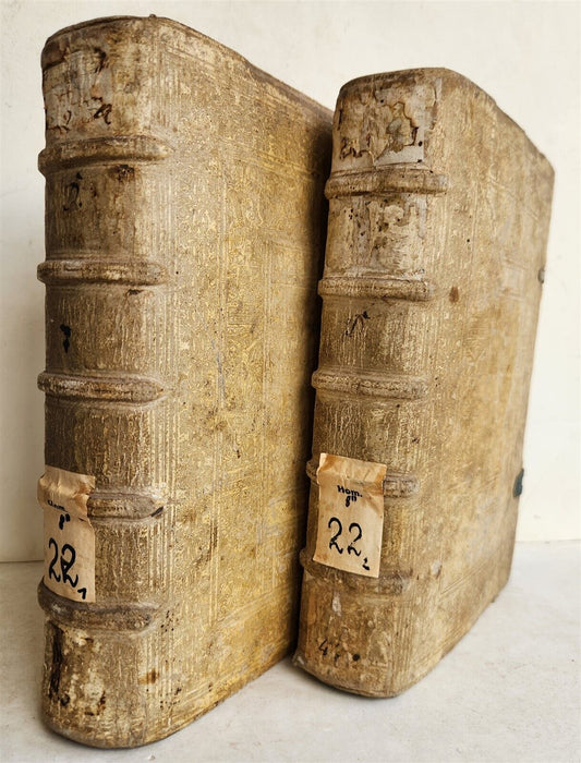 1588 SERMONS of PORTUGUESE THEOLOGIAN F. DIAZ 2 VOLUMES antique PIGSKIN BINDING