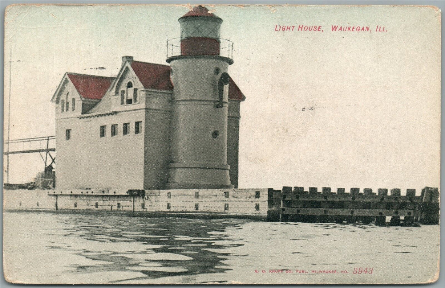 WAUKEGAN IL LIGHT HOUSE ANTIQUE POSTCARD