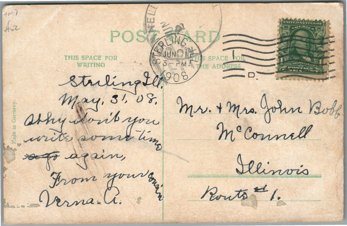 STERLING IL LOCUST STREET ANTIQUE POSTCARD