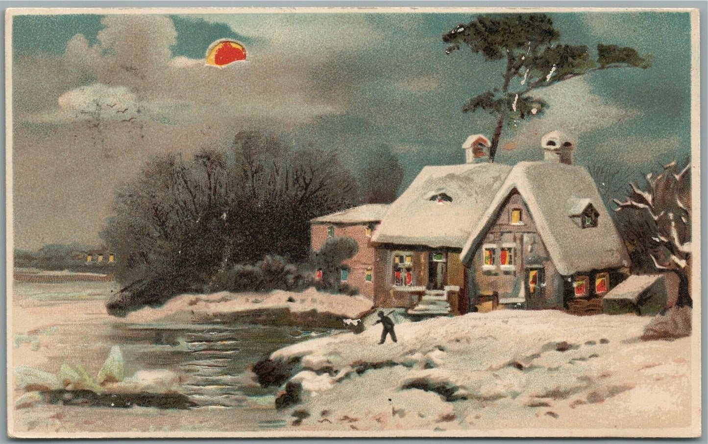 HOLD TO LIGHT CHRISTMAS ANTIQUE POSTCARD