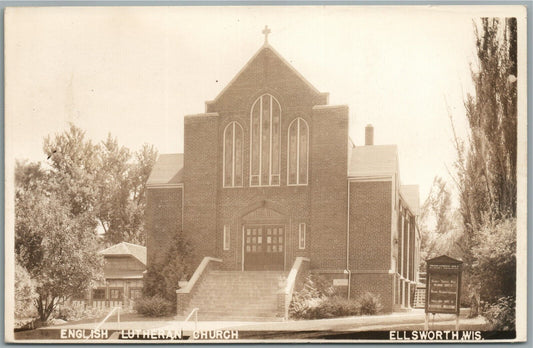 ELLSWORTH WI ENGLISH LUTHERAN CHURCH ANTIQUE REAL PHOTO POSTCARD RPPC