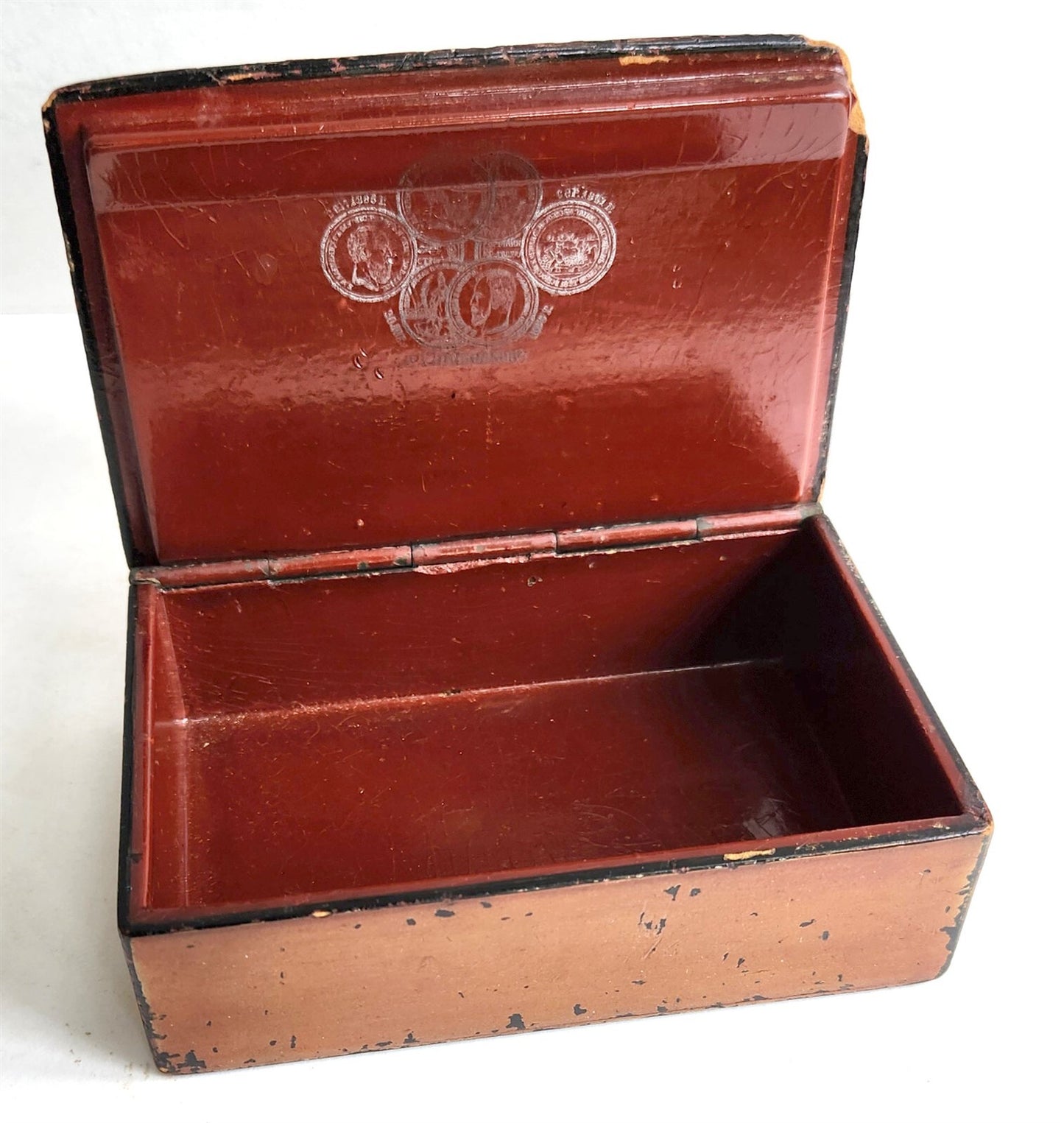 RUSSIAN 19th cent antique LACQUER BOX VISHNYAKOV MANUFACTURE TEA PARTY w/SAMOVAR