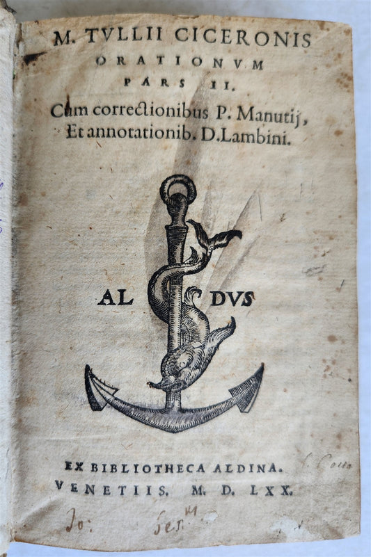 1570 ALDINE PRESS CICERO antique M. Tullii Ciceronis Orationum ALDUS
