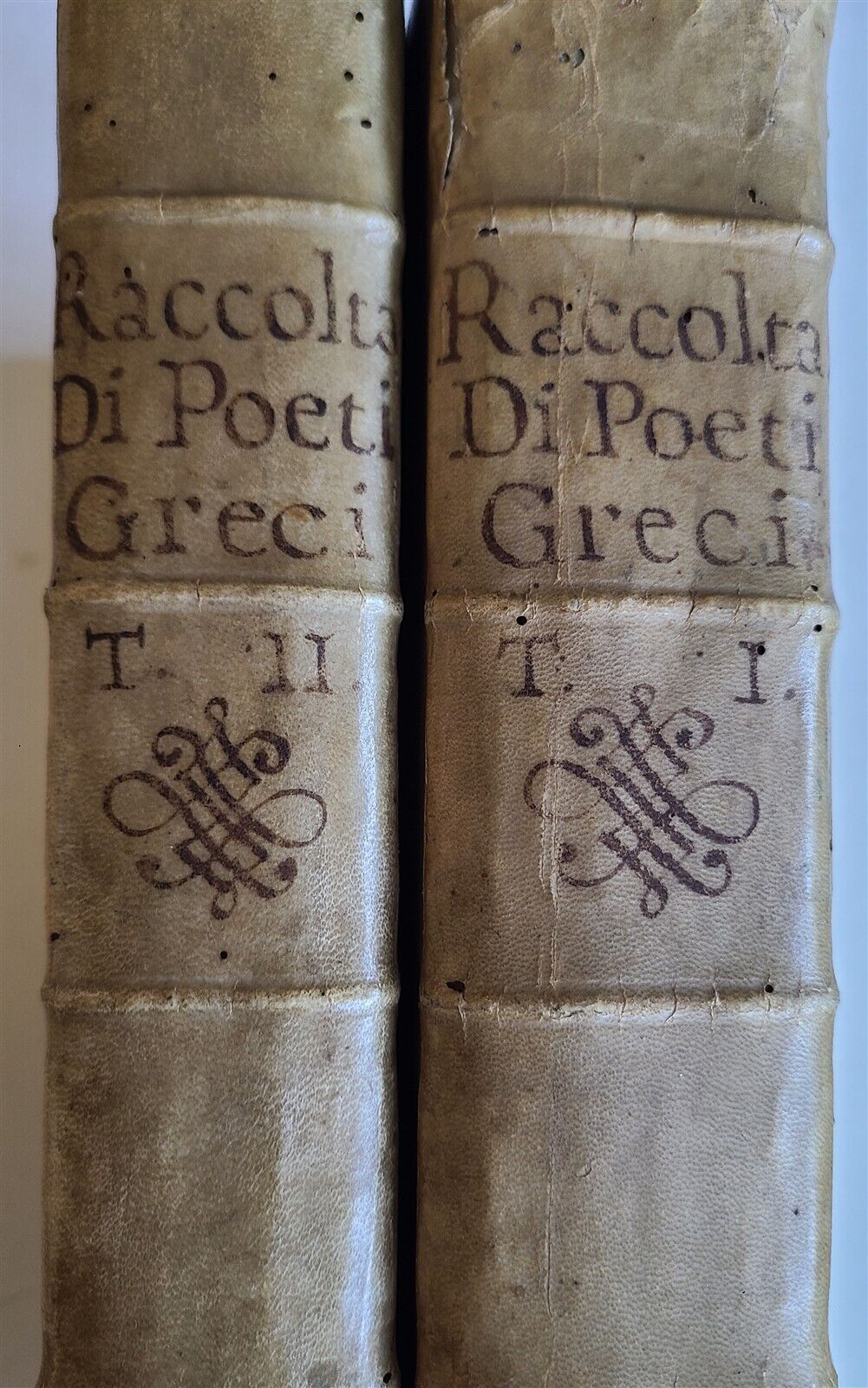 1614 ANTIQUE GREEK POETRY antique 2 FOLIO VELLUM BOUND VOLUMES