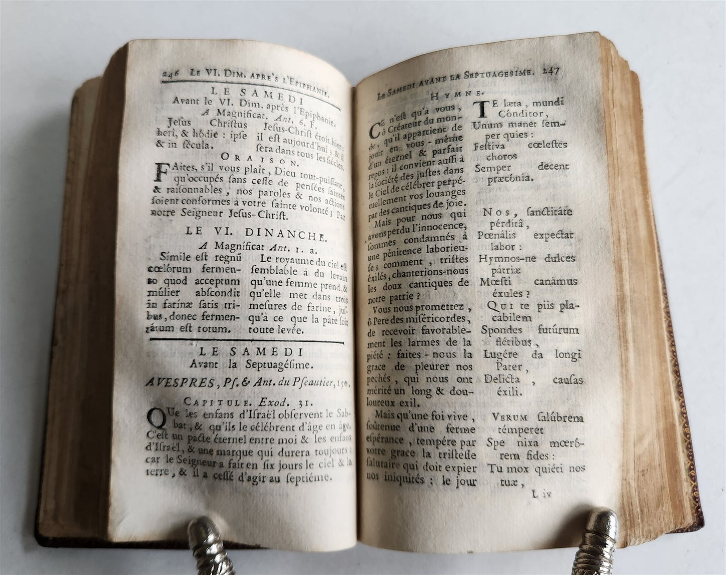 1753 BREVIARY in FRENCH & LATIN antique DECORATIVE MOROCCO BINDING