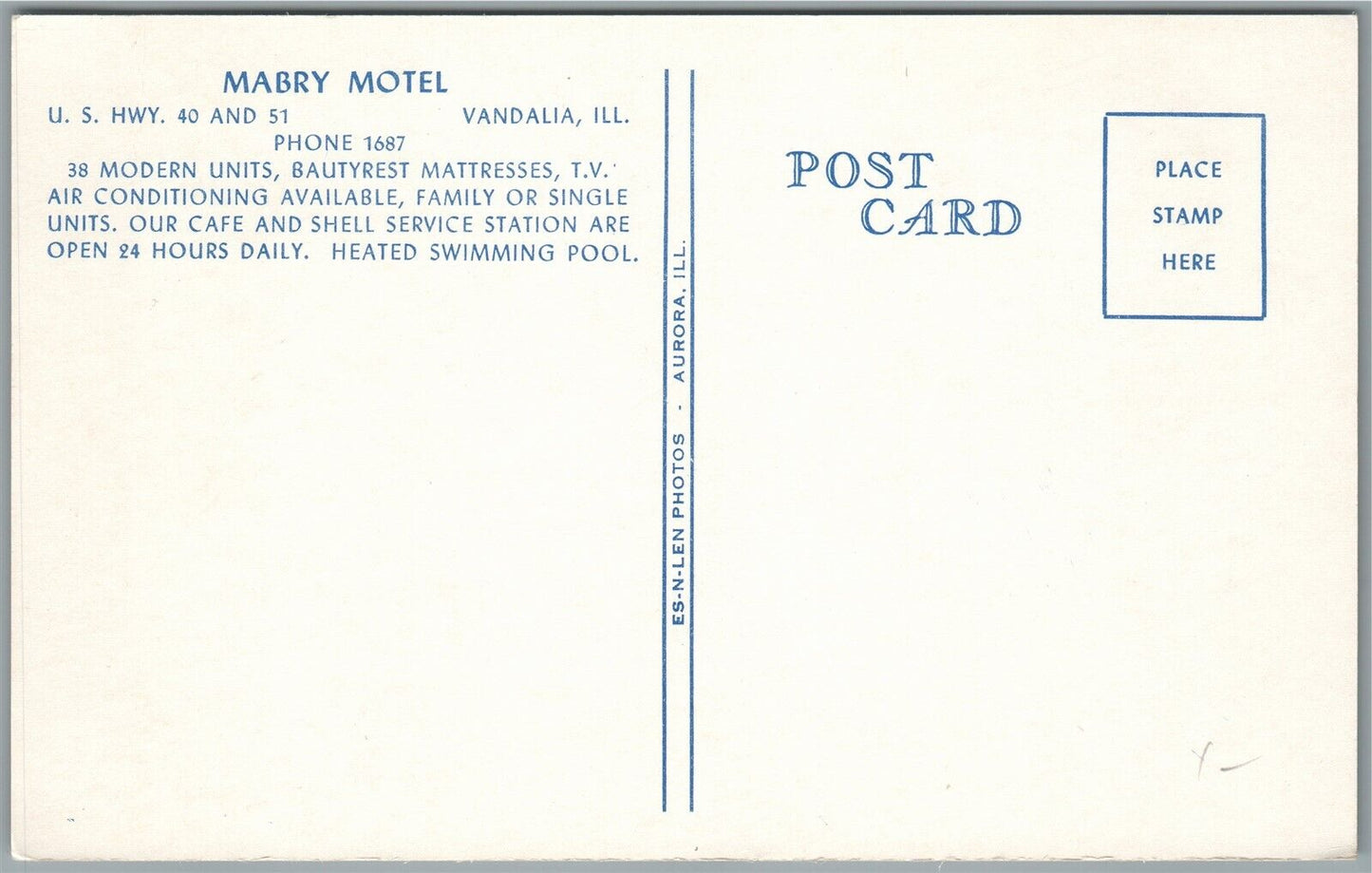 VANDALIA IL MABRY MOTEL VINTAGE POSTCARD