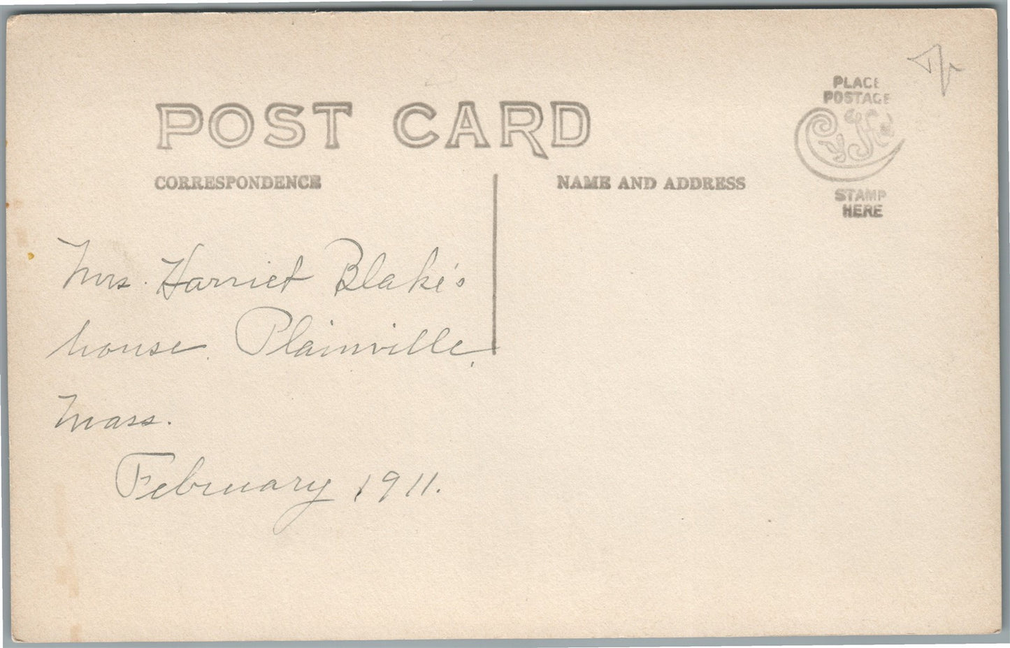 PLAINVILLE MA HARRIET BLAKE'S HOUSE ANTIQUE REAL PHOTO POSTCARD RPPC