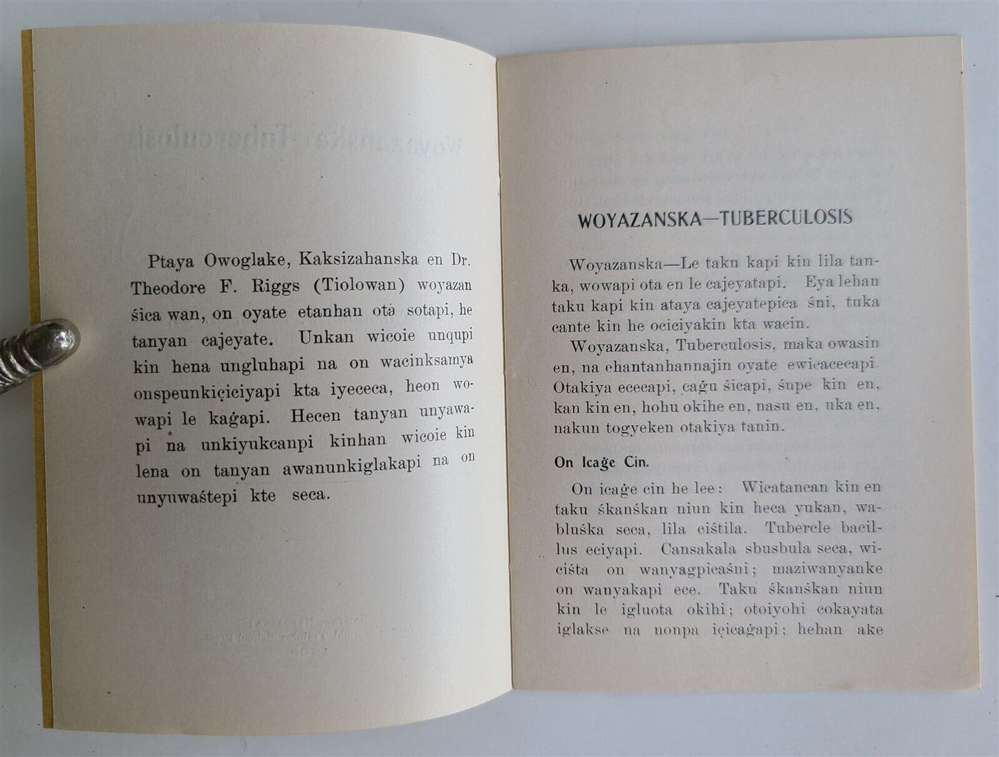 1908 DAKOTA INDIAN LANGUAGE Woyazanska Tuberculosis antique AMERICANA rare