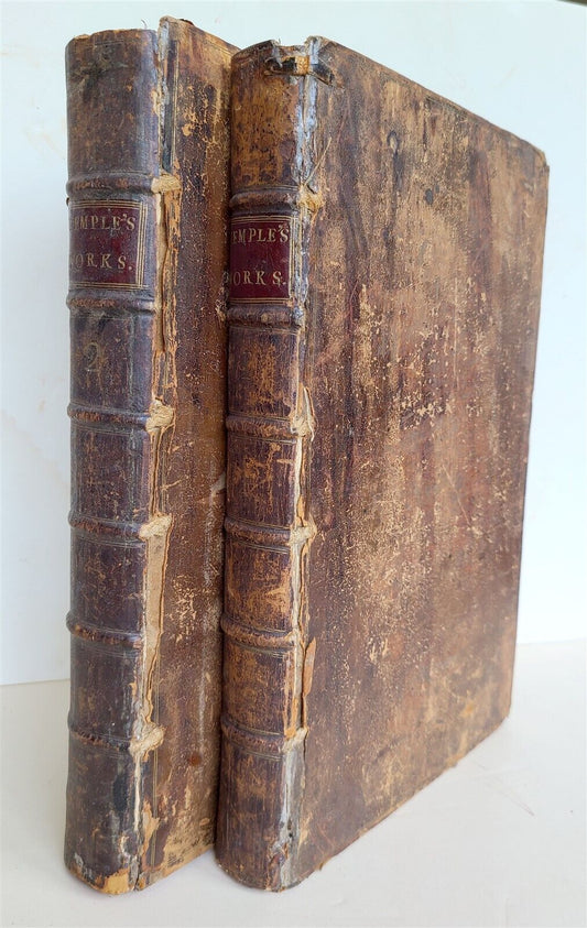 1740 WORKS of SIR WILLIAM TEMPLE 2 volumes antique FOLIO in ENGLISH