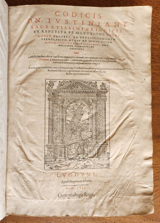 1557 LAW BOOK Corpus Juris Civilis CODICIS DN. IUSTINIANI antique FOLIO vellum